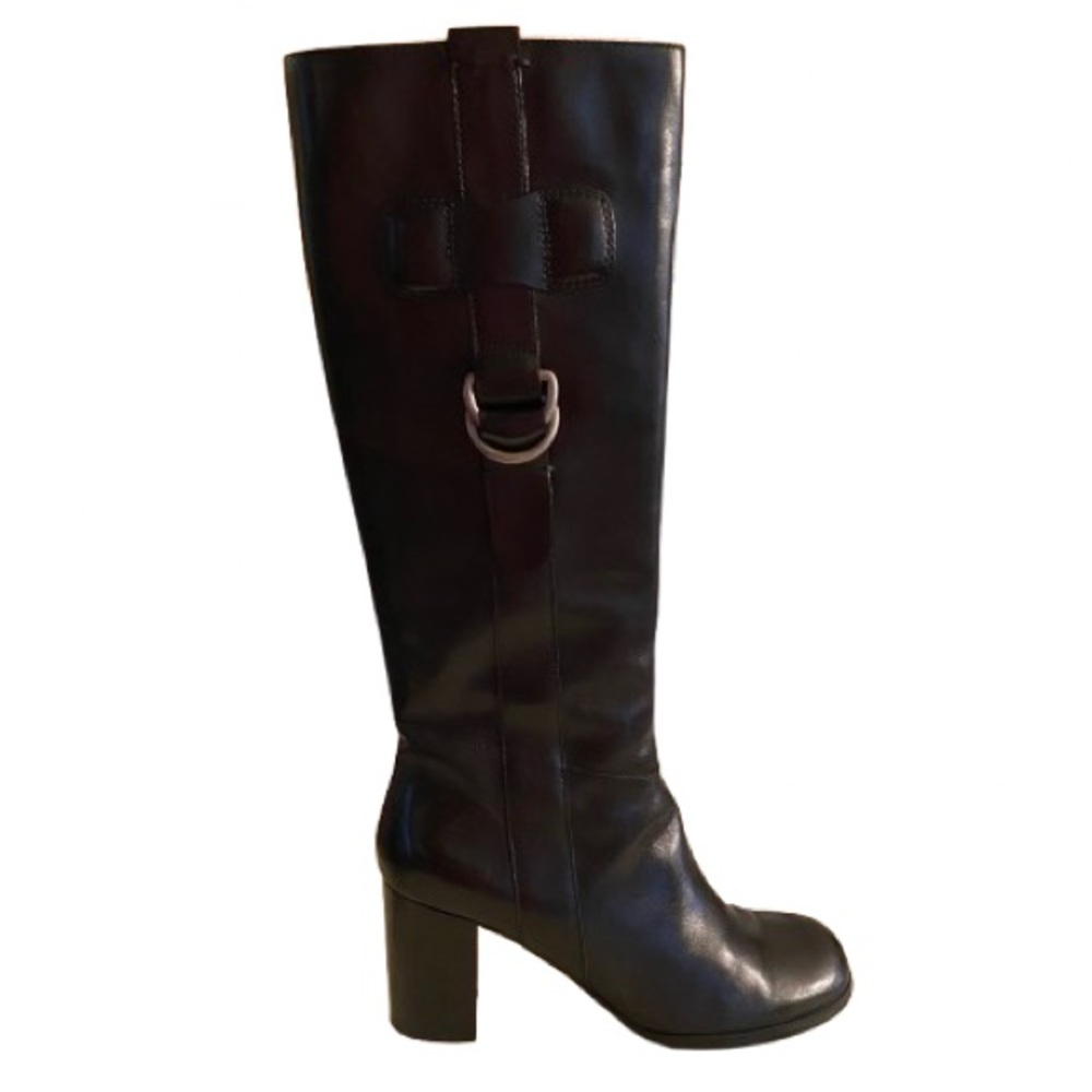 Franco Sarto Women’s Black Leather Knee-High Boots Size 9 Corporate Chic Y2K EUC